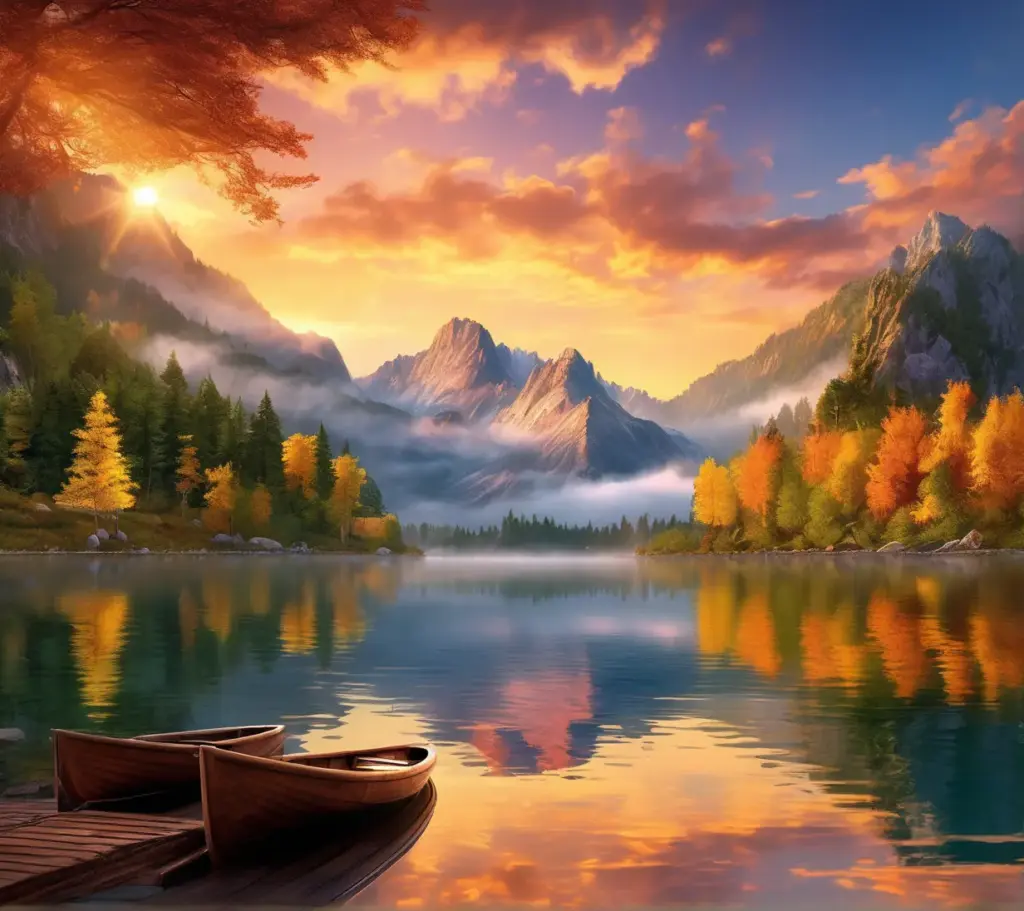 "A serene, heavenly lake nestled between majestic snow-capped mountains, glowing with a golden sunrise that reflects off the smooth, crystal-clear water. Lush, vibrant green forests stretch along the shores, their colors rich and saturated under soft, ethereal light. The lake is surrounded by mist, adding an element of mystery and tranquility. Birds soar high in the clear sky, while soft clouds linger like wisps. The air is calm, and the light is magical, casting gentle reflections on the glassy surface of the lake. The atmosphere feels divine, like a dreamscape, with warm hues of gold, pink, and lavender blending in the sky. The environment is untouched, pristine, and peaceful, evoking a sense of awe and wonder. Hyper-realistic detail, with photorealistic water reflections, intricate textures of the trees and mountains, and a magical, serene ambiance. 8K resolution." Negative prompt: "low quality, blurry, distorted, deformed, unnatural, overexposed, underexposed, pixelated, glitchy, artifacts, oversaturated, monochrome, poorly drawn, extra limbs, cropped, out of focus, poorly lit, unrealistic proportions, extra objects, floating Steps: 100, Sampler: DPM++ 3M SDE, Schedule type: Karras, CFG scale: 8.5, Seed: 924704676, Face restoration: GFPGAN, Size: 1232x1096, Model hash: 31e35c80fc, Model: sd_xl_base_1.0, Clip skip: 2, Version: f2.0.1v1.10.1-previous-659-gc055f2d4, Module 1: sdxl_vae