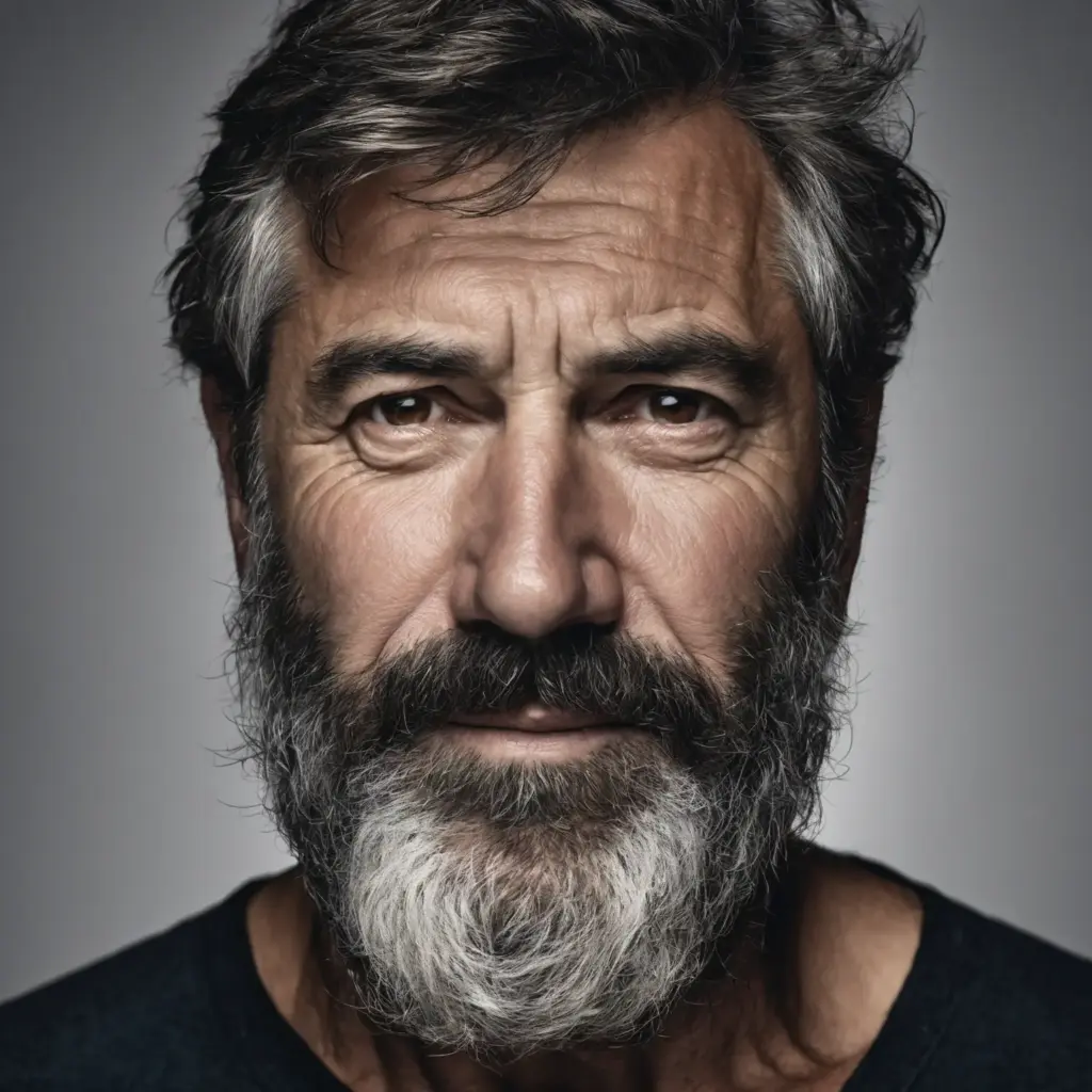 ultra-detailed portrait of a middle-aged man, full face, sharp focus, realistic lighting, cinematic contrast, close-up shot, rugged features, expressive eyes, well-defined beard, subtle skin pores, individual beard hairs, forehead wrinkles, fine skin texture, 85mm photography, natural shadows, realistic color grading, slightly messy hair, studio lighting Negative prompt: deformed, blurry, low-res, cartoon, painting, cgi, doll-like, extra limbs, watermark, jpeg artifacts, disfigured, unrealistic eyes, low contrast, smooth skin, plastic skin, poorly drawn beard Steps: 35, Sampler: DPM++ 2M, Schedule type: Karras, CFG scale: 7, Seed: 2462363862, Size: 1024x1024, Model hash: 31e35c80fc, Model: sd_xl_base_1.0, Denoising strength: 0.55, Hires Module 1: Use same choices, Hires CFG Scale: 7, Hires upscale: 1.5, Hires upscaler: 4x-UltraSharp, Version: f2.0.1v1.10.1-previous-659-gc055f2d4, Module 1: sdxl_vae