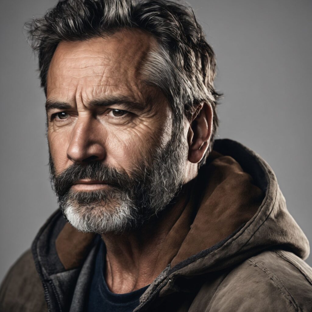 ultra-detailed portrait of a middle-aged man, full face, sharp focus, realistic lighting, cinematic contrast, close-up shot, rugged features, expressive eyes, well-defined beard, subtle skin pores, individual beard hairs, forehead wrinkles, fine skin texture, 85mm photography, natural shadows, realistic color grading, slightly messy hair, studio lighting Negative prompt: deformed, blurry, low-res, cartoon, painting, cgi, doll-like, extra limbs, watermark, jpeg artifacts, disfigured, unrealistic eyes, low contrast, smooth skin, plastic skin, poorly drawn beard Steps: 60, Sampler: DPM++ 2M, Schedule type: Karras, CFG scale: 7, Seed: 706572733, Size: 1024x1024, Model hash: 31e35c80fc, Model: sd_xl_base_1.0, Denoising strength: 0.55, Hires Module 1: Use same choices, Hires CFG Scale: 7, Hires upscale: 1.5, Hires upscaler: 4x-UltraSharp, Version: f2.0.1v1.10.1-previous-659-gc055f2d4, Module 1: sdxl_vae